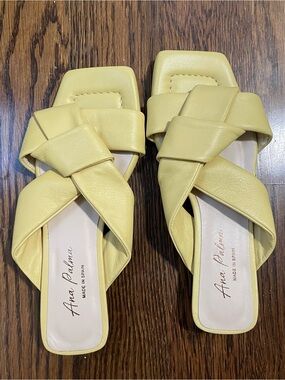 Ana Palma Leather Yellow Braided Slide Sandals for Women